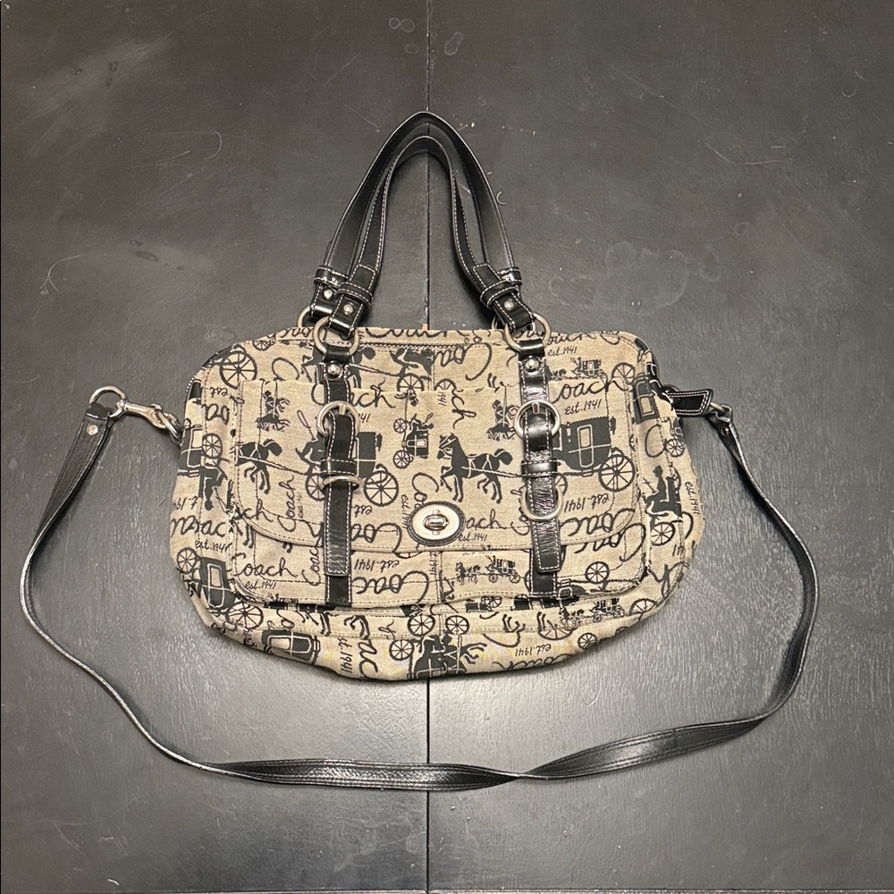 Coach Tan and Black Printed Handbag